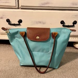 Longchamp Le Pliage small tote bag in mint. 100% Authentic